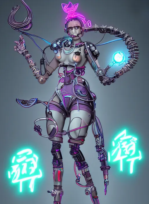 Image similar to character design, cyberpunk nezha resurrected in mechanical lotus