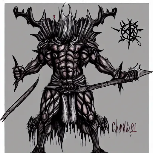 Prompt: intimidating cottagecore satanic demon warrior, muscular, dangerous, concept art, concept charakter