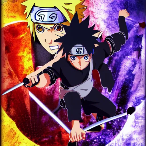 Image similar to AMV poster frame: Naruto vs Sasuke, trending on Artstation, award-winning art