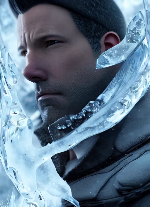 Prompt: character design by james jean, jakub rebelka, tran nguyen, yoann lossel, wadim kashin ( ( ( portrait of ben affleck as ice man from xmen ) ) ) emerging from a frozen icicle portal, sharp edges. ultra clear detailed. 8 k. ultra detailed, majestic, intricate