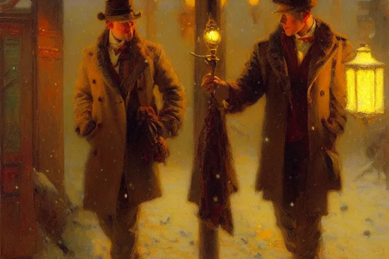 Prompt: winter, attractive male, neon light, painting by gaston bussiere, craig mullins, j. c. leyendecker