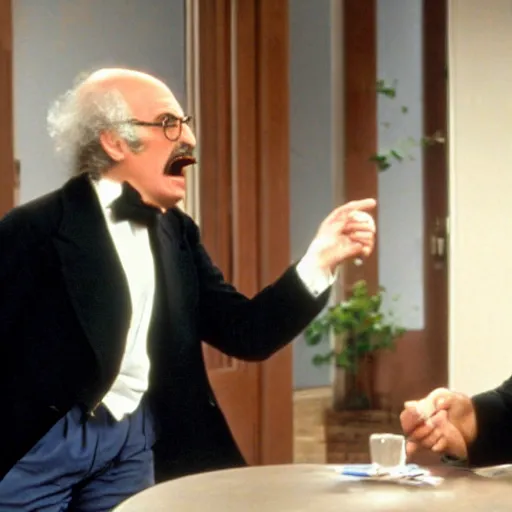 Prompt: !dream Friedrich Nietzsche yelling at Larry David in Curb your Enthusiasm