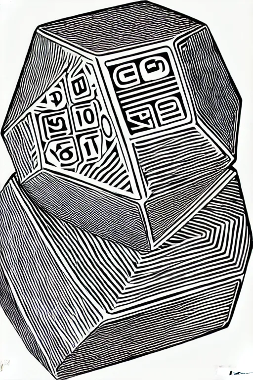 Image similar to d 2 0 dice, art by james o barr and dzo, woodblock print, black and white, vector, vector art