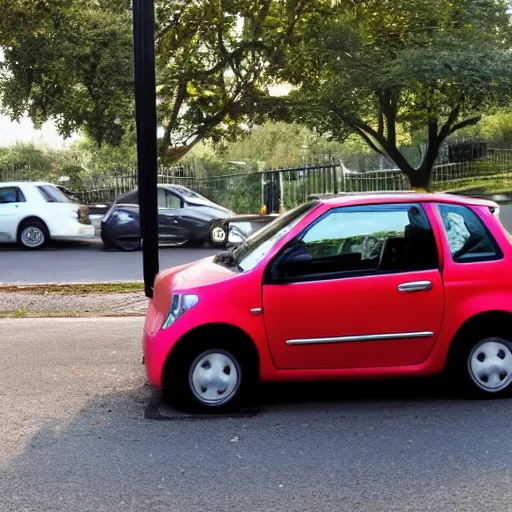 Image similar to a tiny car next to a mailbox