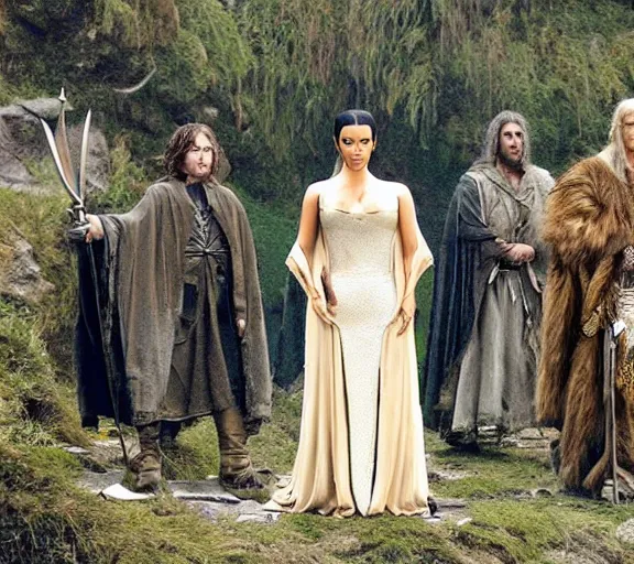 Prompt: a movie still of kim kardashian in the movie the lord of the rings