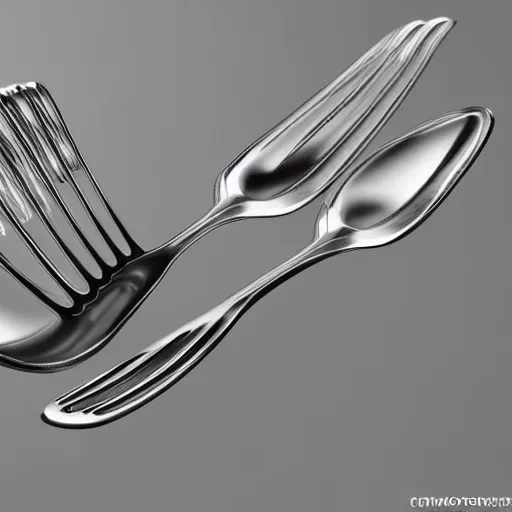 Image similar to a combination of spoon, fork and knife, highly detailed concept render c 4 d octane 8 k hdr