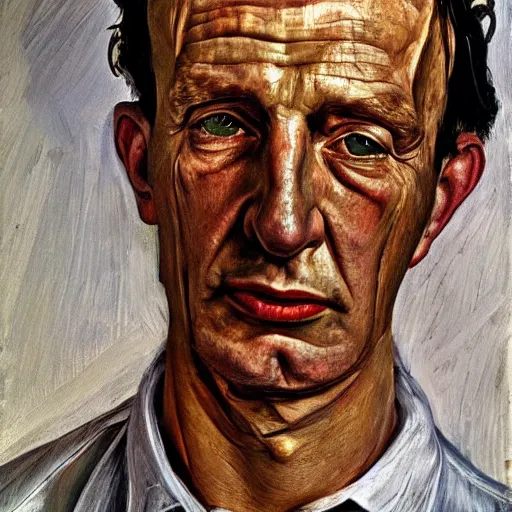 Image similar to high quality high detail painting by lucian freud, hd, super skinny face, photorealistic lighting