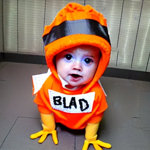 Image similar to cute baby chicken dressed as an inmate