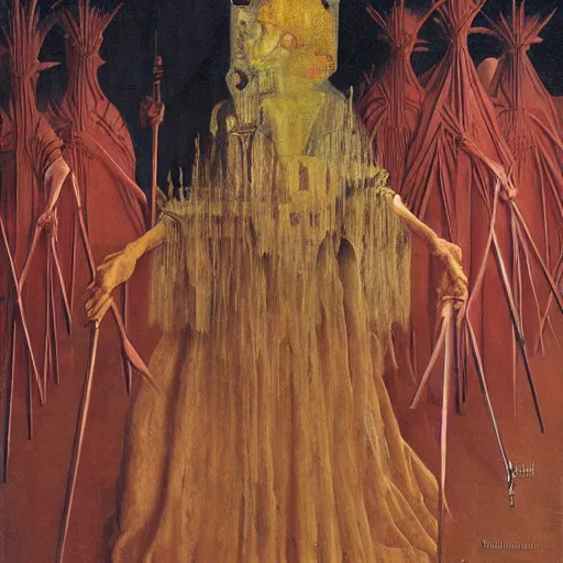 Image similar to venice carnival in the style of remedios varo and Zdzisław Beksiński and norman rockwell