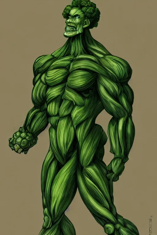 Image similar to ripped broccoli man, full body, human figure, highly detailed, digital art, sharp focus, trending on art station, anime art style