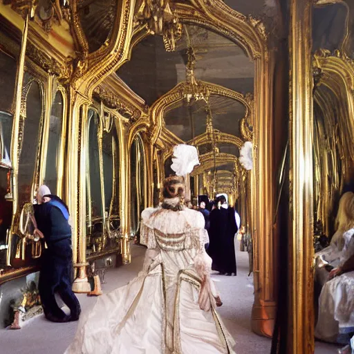 Image similar to a victorian style party in the hall of mirrors