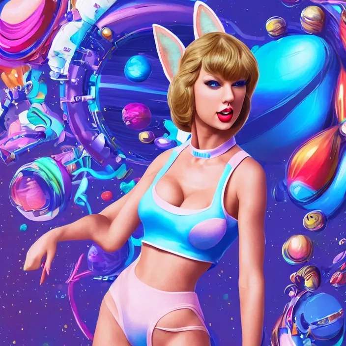 Image similar to portrait of Taylor Swift as Lola Bunny in Space Jam 1996. bunny ears. HD. intricate abstract. intricate artwork. by Tooth Wu, wlop, beeple, dan mumford. octane render, trending on artstation, greg rutkowski very coherent symmetrical artwork. cinematic, hyper realism, high detail, octane render, 8k, iridescent accents