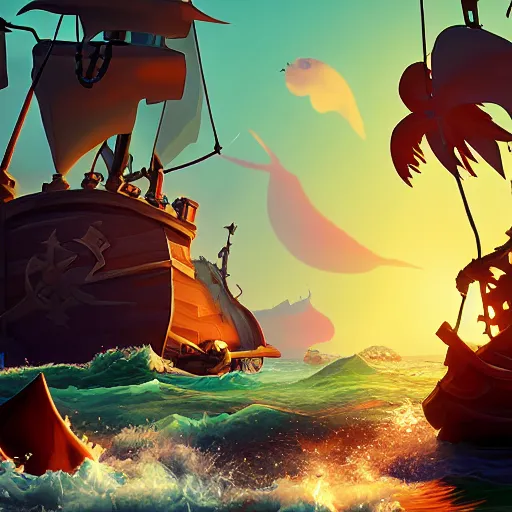 Image similar to sea of thieves scene with a hedgehog on a pirate ship, digital art, epic lighting, game screenshot