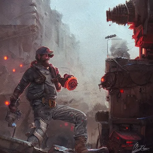 Image similar to post apocalyptic nintendo super mario bros, realistic portrait, masterpiece painting by greg rutkowski wlop and ross tran, highly detailed sharp focus