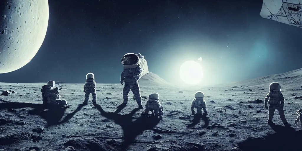 Image similar to Group of aliens chilling on the moon smoking weed, gritty space atmosphere realistic digital art 4K, high quality, Greg Rutkowski, Zabrocki, Karlkka, Jayison Devadas, Phuoc Quan, trending on Artstation, 8K, ultra wide angle, zenith view, pincushion lens effect