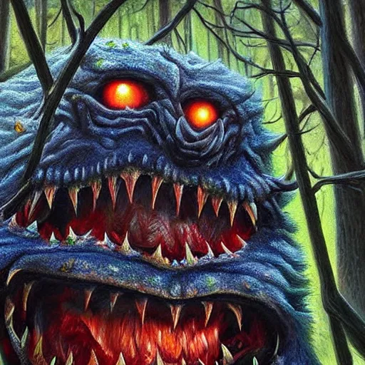 Prompt: hyperrealistic oil painting, super detailed, scary monster made by tar, in the forest, award winning,