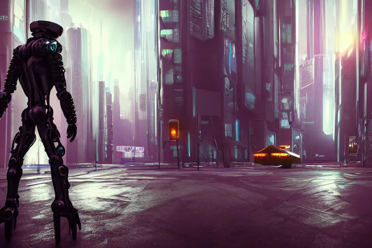 Image similar to cyberpunk alien concept inspired street, futuristic look, highly detailed body, very powerful, photorealistic camera shot, bright studio setting, studio lighting, crisp quality and light reflections, unreal engine 5 quality render