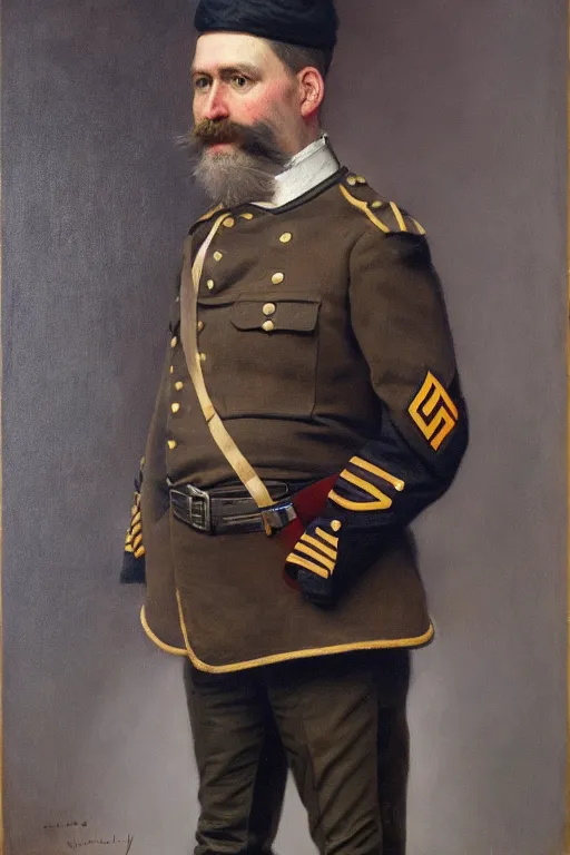 Prompt: full body portrait of the dictator of the minnesota timberwolves, 1 8 8 9, in full military garb, oil on canvas by william sidney mount, trending on artstation