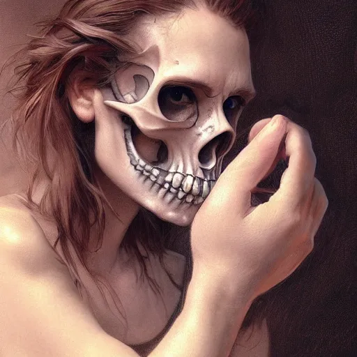 Prompt: speak no evil skull tattoo, intricate, cinematic lighting, highly detailed, digital painting, artstation, concept art, smooth, sharp focus, 8k, illustration, art by Artgerm and Greg Rutkowski and Alphonse Mucha