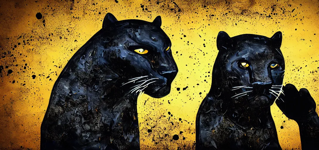 Prompt: a panther, made of tar, in a suburban backyard, sticky, full of tar, covered with tar, dripping tar, dripping tar, splattered tar, sticky tar. concept art, reflections, black goo, animal drawing, desktop background