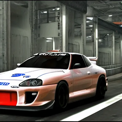 Prompt: gameplay footage of a toyota supra racing in need for speed underground 2