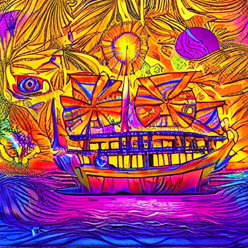 Image similar to psychedelic boat party