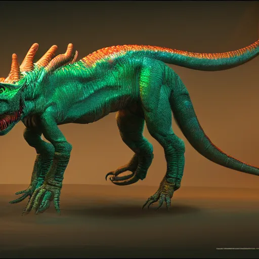 Prompt: Holographic thermography scan of dinosaur xenomorph chimera , unreal engine, 4k concept art and hyper realism