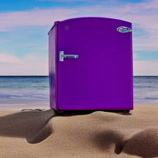 Image similar to purple refrigerator on a beach, 4k photo