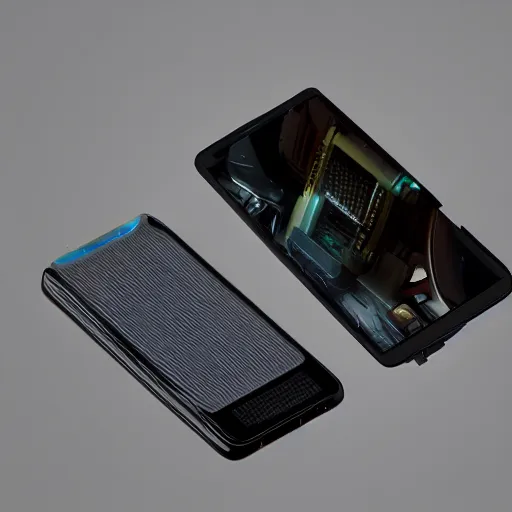 Image similar to cyberpunk smartphone with camera lens attached to it, ultra detailed, octane render, product photo