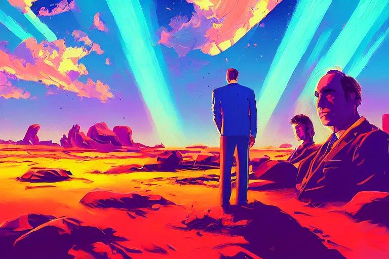 Prompt: saul goodman is from the fourth oil paint dimension, synthwave digital art, by aenami