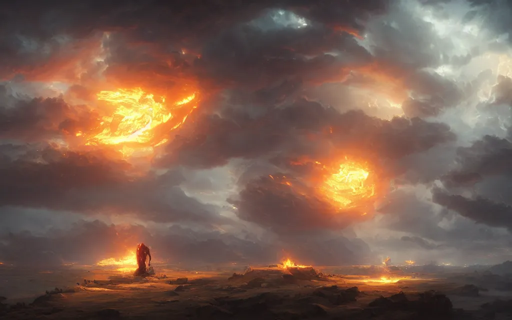 Image similar to flame vortex, phoenix, epic, immortality, divine, epic, shocking atmosphere, cinematic compositionsea, cloud, by greg rutkowski and richard lay, in volumetric lighting, trending on artstation, hd