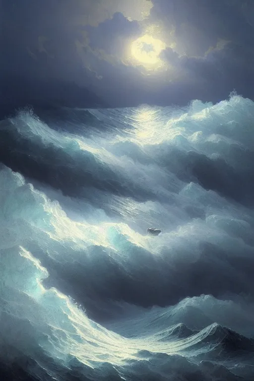 Prompt: Intricate stunning highly detailed water deity emerging from a stormy ocean by Ivan Aivazovsky, Greg Rutkowski , surreal, digital painting, ultra realistic, beautiful lighting, full moon, thick swirling tornado, artstation