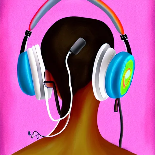 Image similar to a woman with headphones on, digital painting masterpiece, by rockin jelly bean