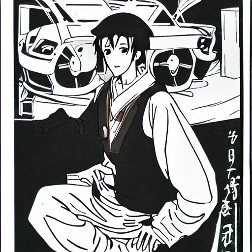 Image similar to old charismatic mechanic, old anime style