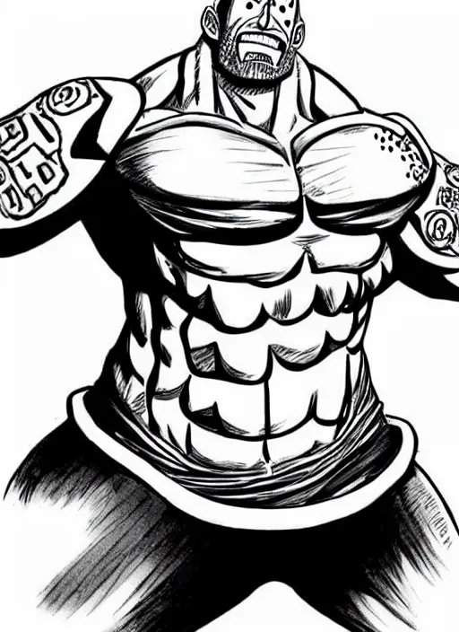 Image similar to dwayne johnson as character in one piece manga, sketch by eiichiro oda