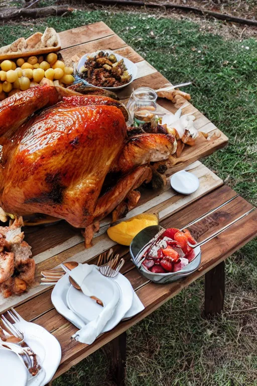 Image similar to Turkey dinner on picnic table