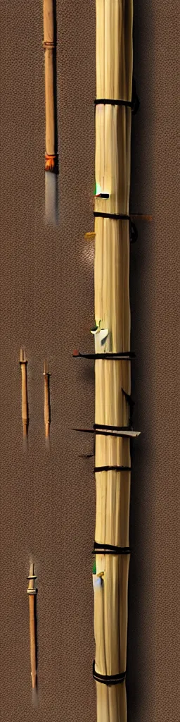 Prompt: picture of a single wooden long straight thin ninja fighting staff with oriental ornaments, bamboo, weapon, highlight, vertical, centred, symmetric, sci - fi, fantasy, dnd, close shot, bright uniform background, award winning