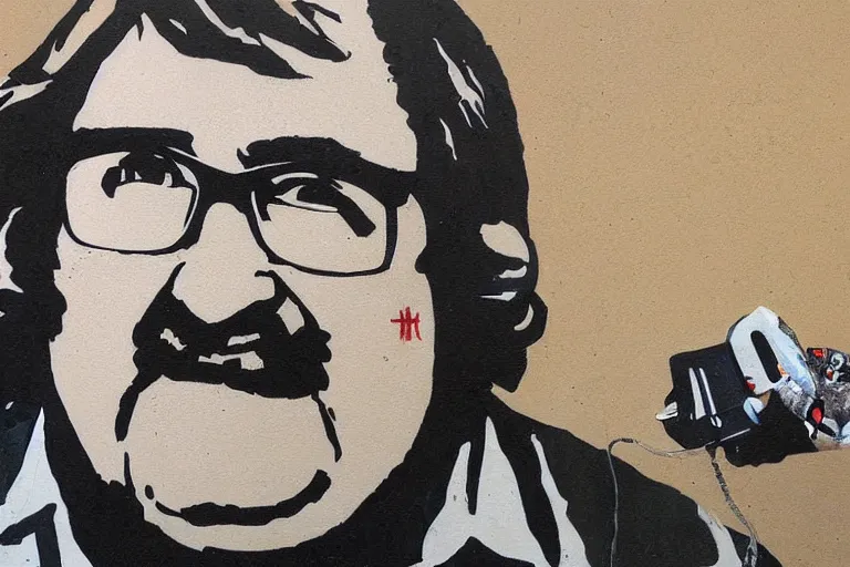 Image similar to gabe newell painted by banksy