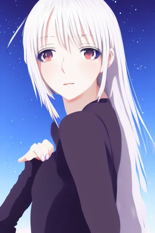 Image similar to anime art full body portrait character concept art, anime key visual of elegant young female, platinum blonde straight bangs and large eyes, finely detailed perfect face delicate features directed gaze, laying on back near a waterfall, arms crossed behind head, trending on pixiv fanbox, studio ghibli, extremely high quality artwork