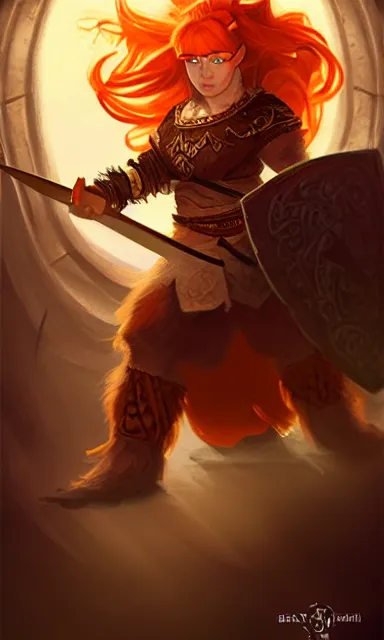 Prompt: a dwarven archer, d & d, orange hair, portrait, sharp focus, fantasy, digital art, concept art, dynamic lighting, epic composition, by emylie boivin, rossdraws