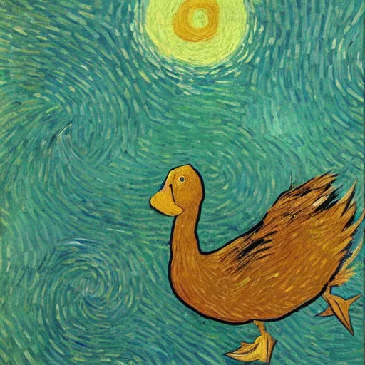 Image similar to by kyoto animation, van gogh's style, portrait of a duck