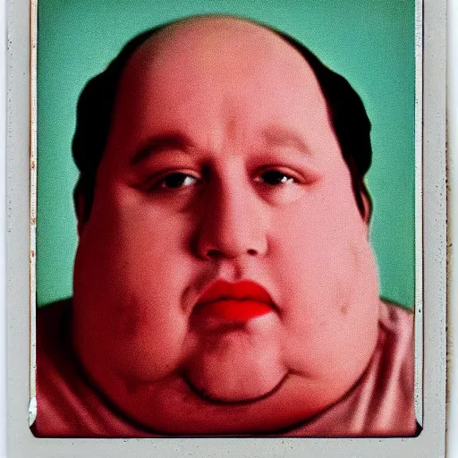 Image similar to color polaroid portrait of a fat man by andy warhol. holga