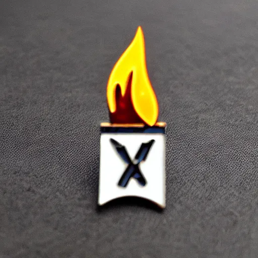 Image similar to a retro minimalistic diamond enamel pin of a retro minimalistic flame fire warning label, smooth curves