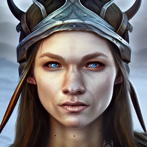 Image similar to portrait of a viking, female,, epic fantasy, detailed, intricate, digital painting, concept art, realistic, smooth, focus, rim light