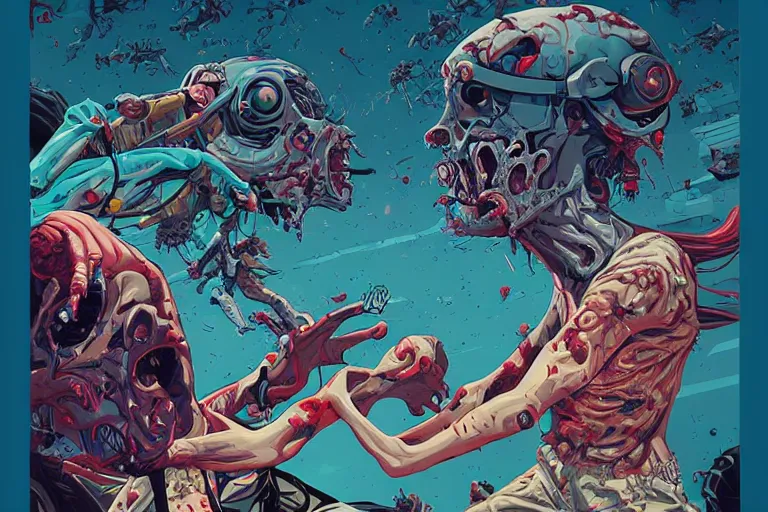 Image similar to zombies having a fight, tristan eaton, victo ngai, artgerm, rhads, ross draws