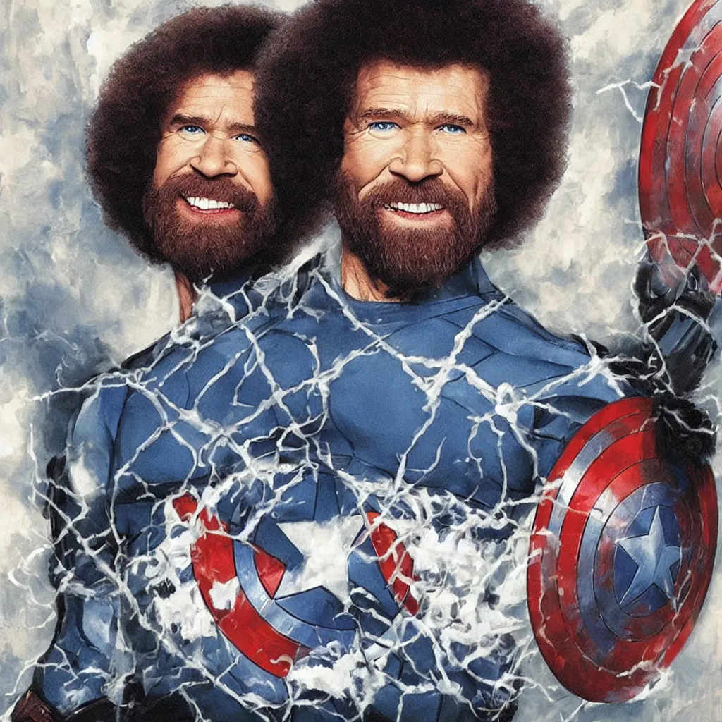 Image similar to Bob Ross as Captain America