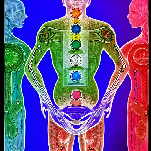 Image similar to a sketch of the chakras of the human body.