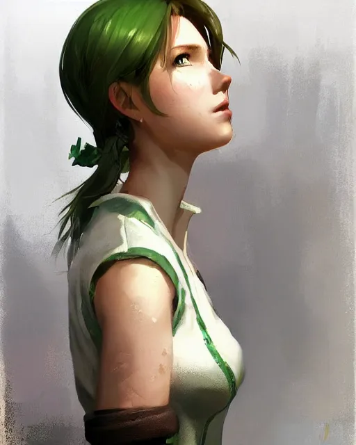 Image similar to elegant claire redfield in a green cottagecore dress, portrait, illustration, rim light, top light, summer clear blue sky, perfectly shaded, soft painting, art by krenz cushart and wenjun lin