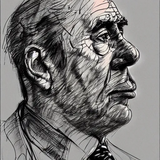 Image similar to a realistic yet scraggly portrait sketch of the side profile of a stern and sophisticated the g - man, trending on artstation, intricate details, in the style of frank auerbach, in the style of sergio aragones, in the style of martin ansin, in the style of david aja, in the style of mattias adolfsson