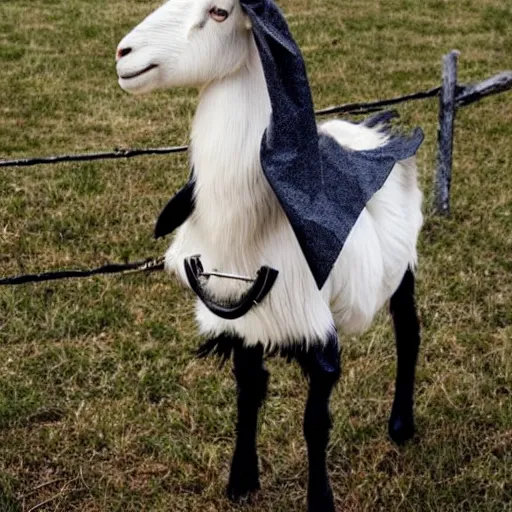 Image similar to an goat wearing a fancy suit and holding an briefcase in a goatfield